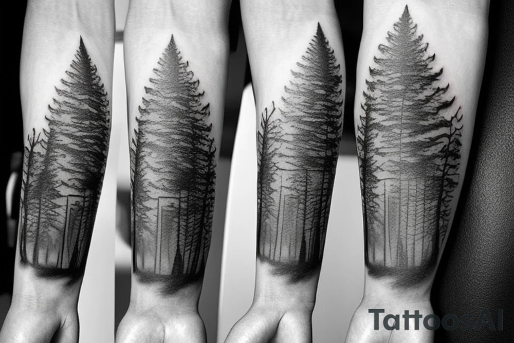 mountains with trees tattoo idea