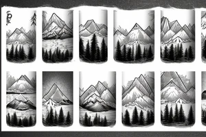 mountain range with trees and a river tattoo idea