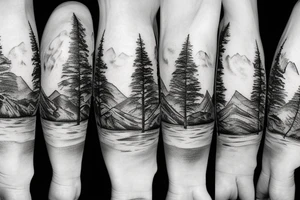 mountain range with trees and a river tattoo idea