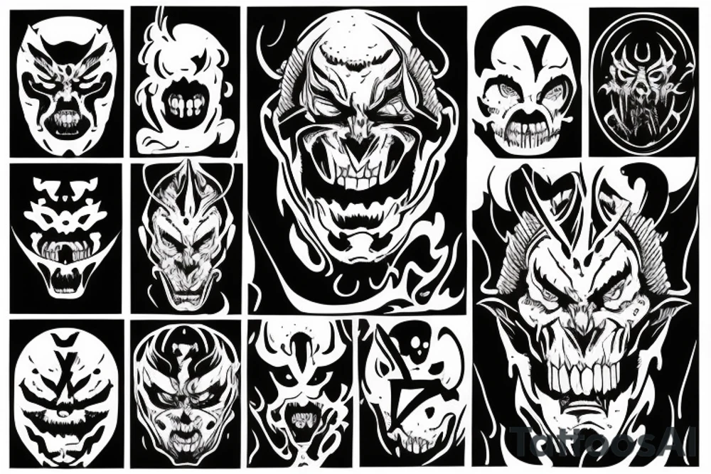 hellwalker lettering with demon face tattoo idea