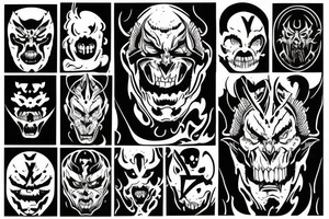 hellwalker lettering with demon face tattoo idea