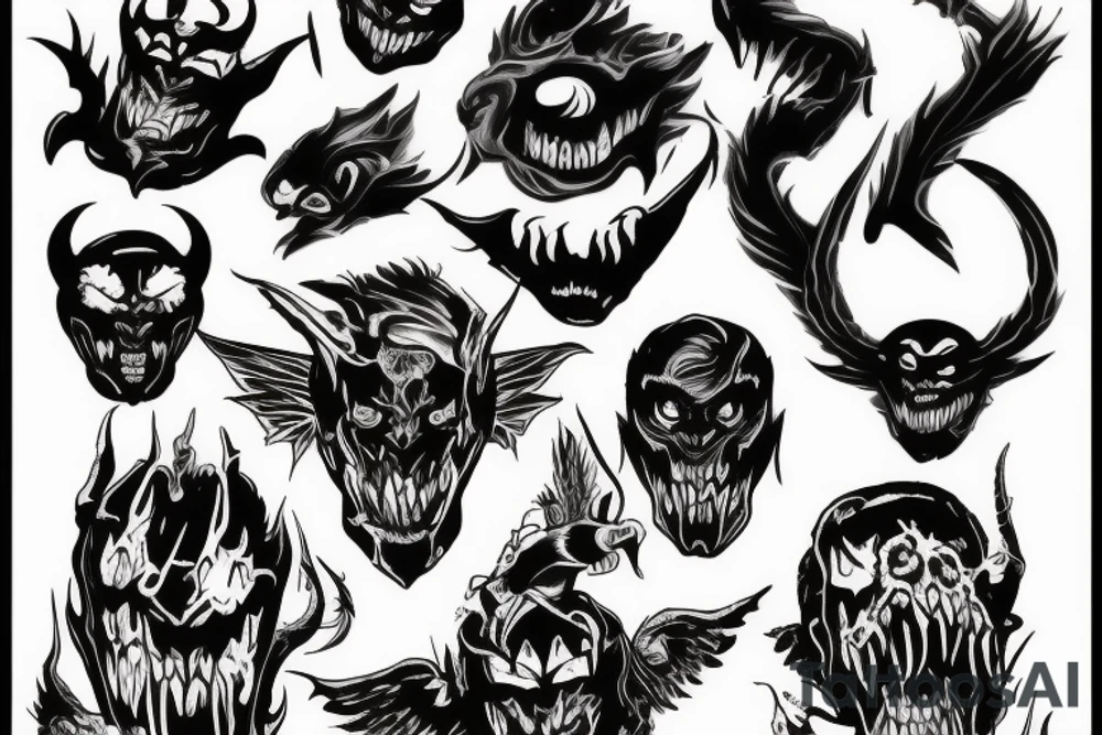 hellwalker lettering with demon face tattoo idea