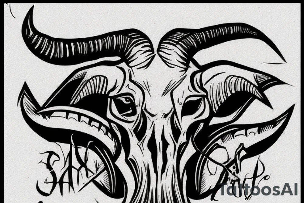 Goat skull, angry and the script never stop fighting tattoo idea