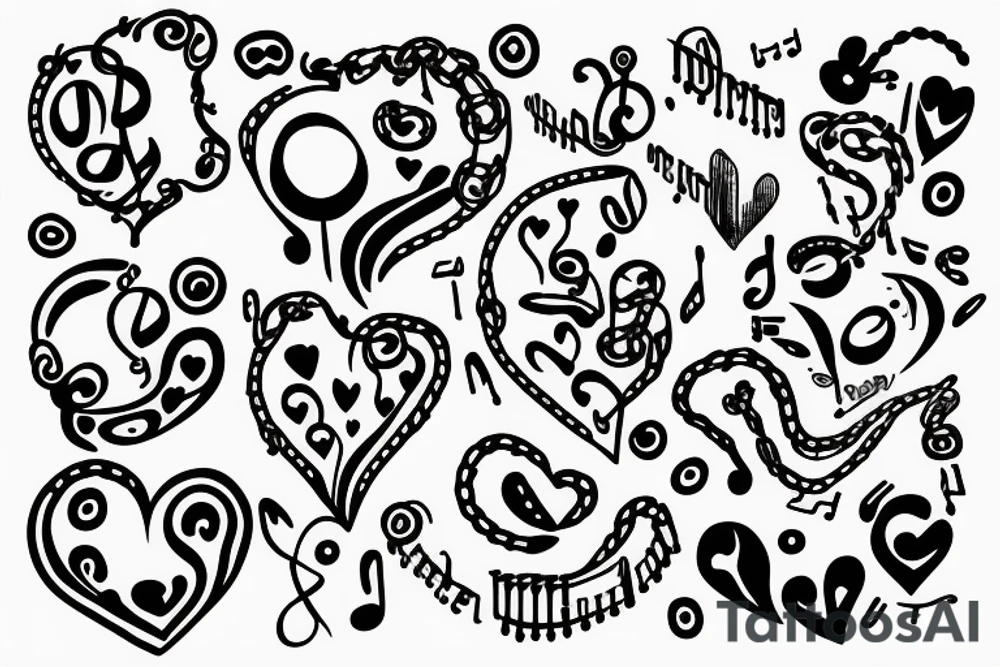 heart in chains with musical notes embedded tattoo idea