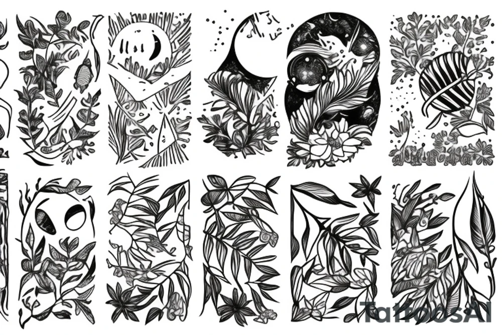 plants and moons tattoo idea