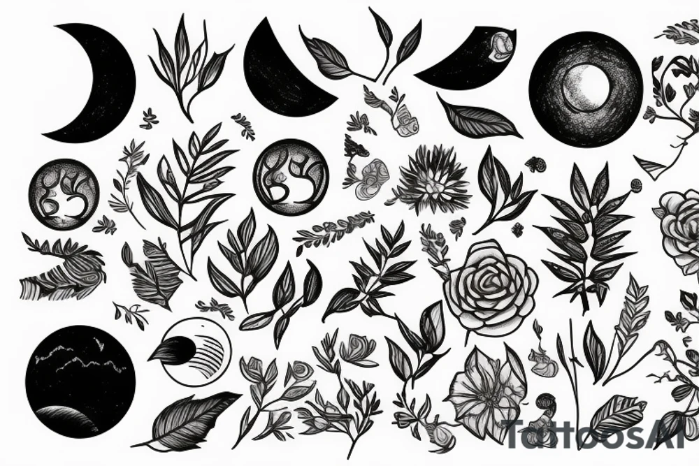 plants and moons tattoo idea