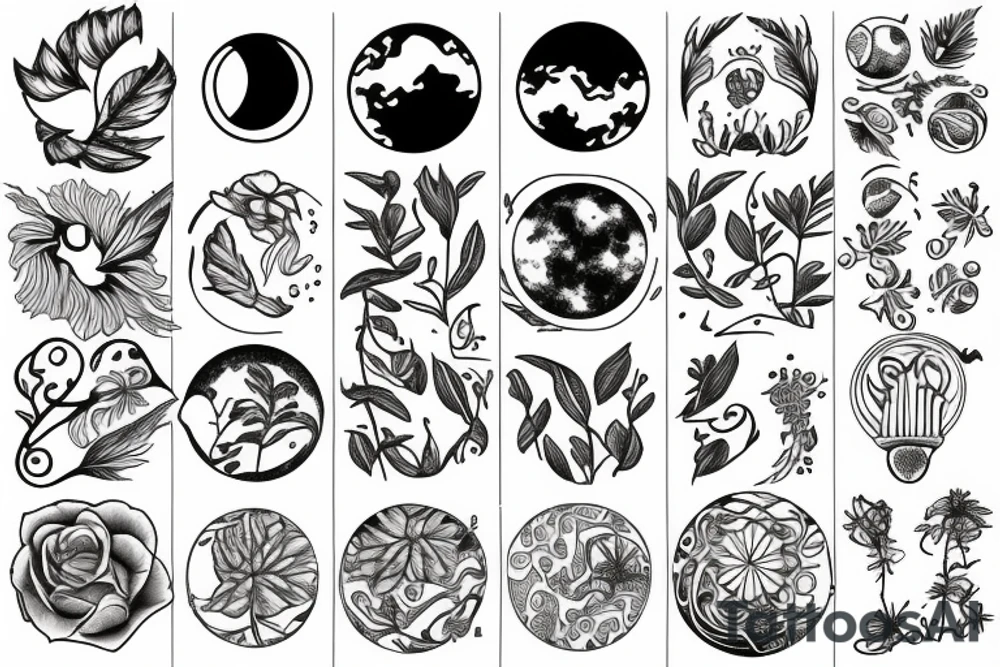 plants and moons tattoo idea