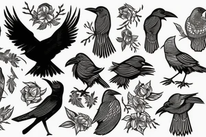raven in woodcut or linocut style tattoo idea