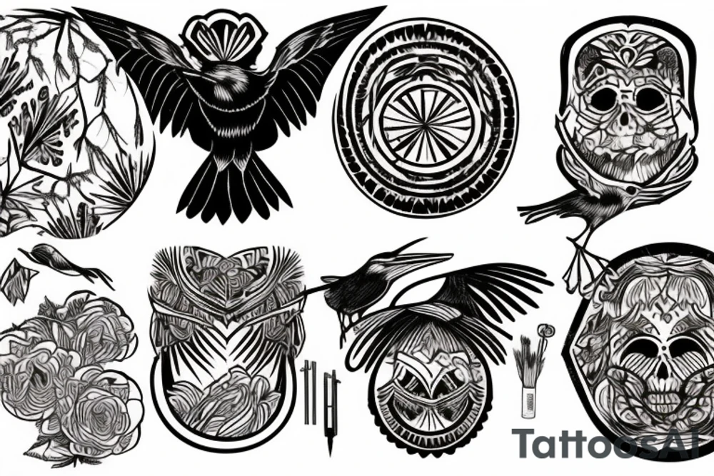 raven in woodcut or linocut style tattoo idea