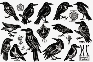 raven in woodcut or linocut style tattoo idea