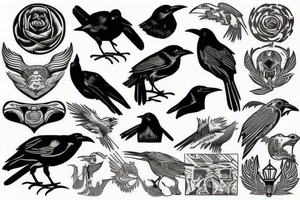 raven in woodcut or linocut style tattoo idea