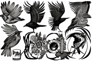 raven in woodcut or linocut style tattoo idea