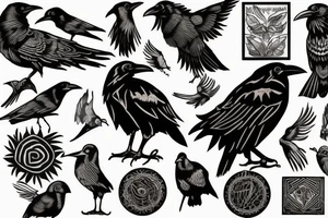 raven in woodcut or linocut style tattoo idea