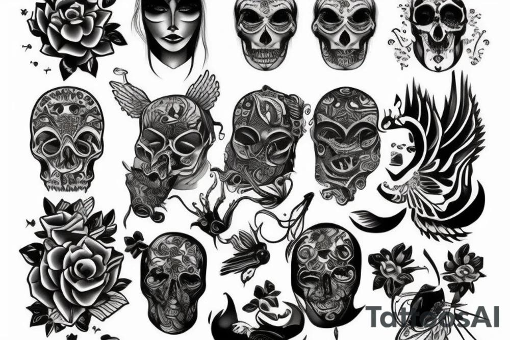 Esqueleto línea gruesa tradicional tattoo idea