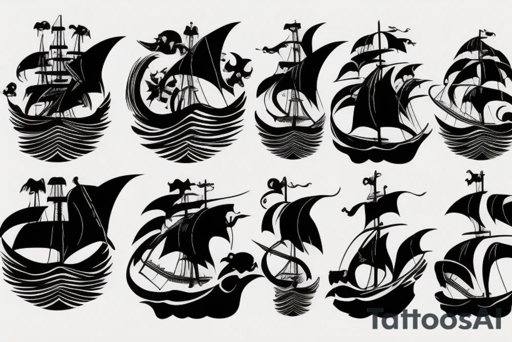 Justice Scale and Pirate ship combined through waves. tattoo idea Justice Scale and Pirate ship combined through waves. tattoo idea