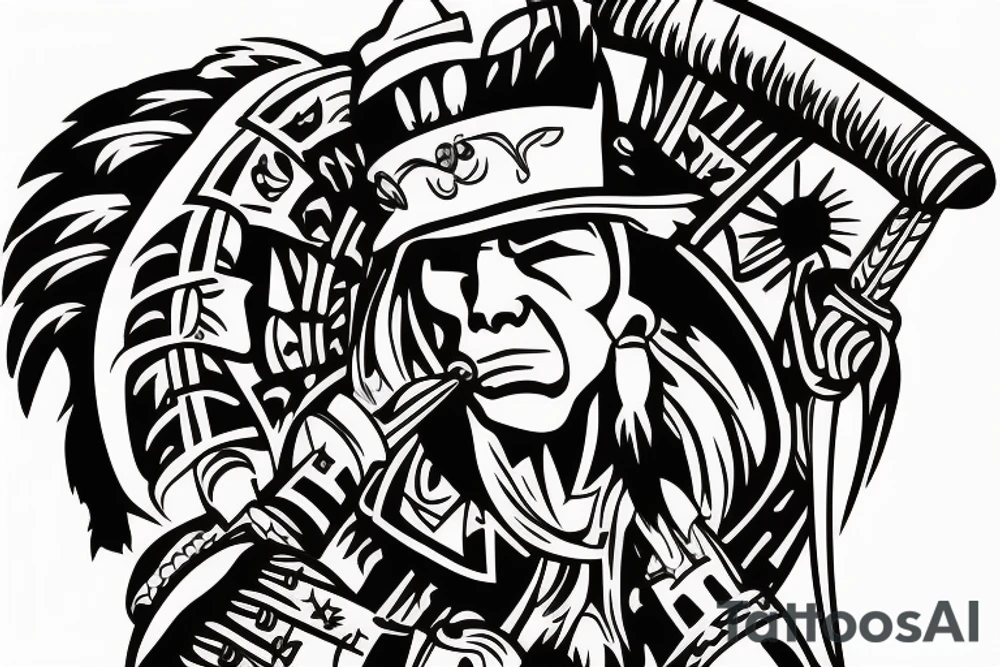 Native American firefighter fighting fire tattoo idea
