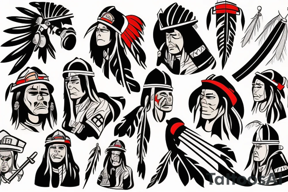 Native American firefighter fighting fire tattoo idea