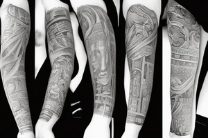 Ancient philosopher arm sleeve tattoo idea