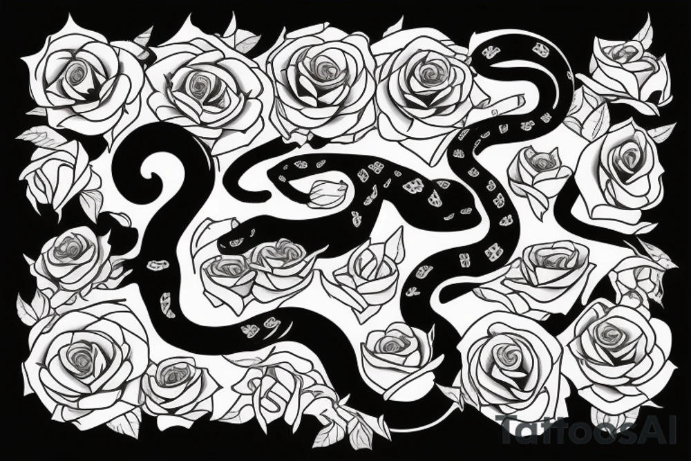 Black snake with rose and scissor tattoo idea