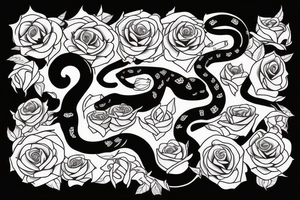 Black snake with rose and scissor tattoo idea