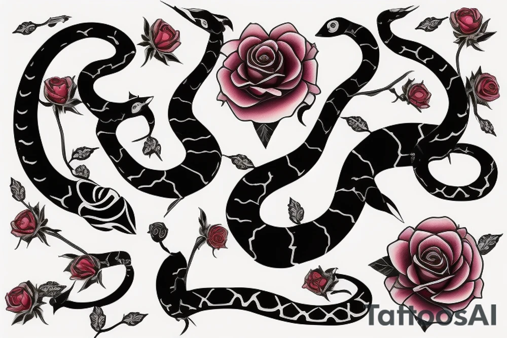 Black snake with rose and scissor tattoo idea
