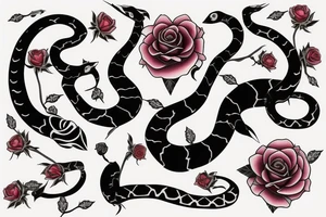 Black snake with rose and scissor tattoo idea
