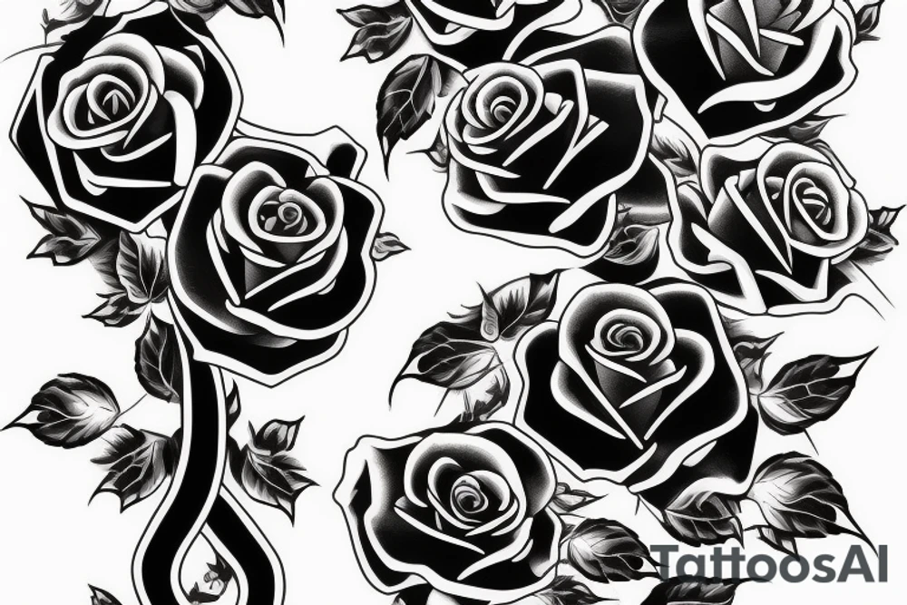 Black snake with rose and scissors tattoo idea