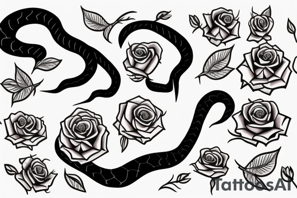 Black snake with roses and axex tattoo idea