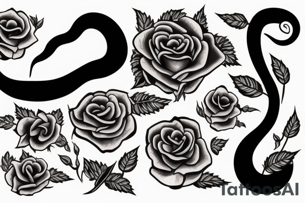 Black snake with roses and axex tattoo idea