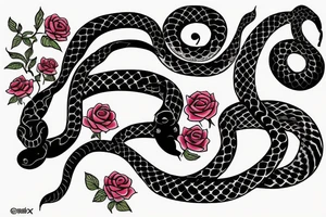 Black snake with roses and axex tattoo idea