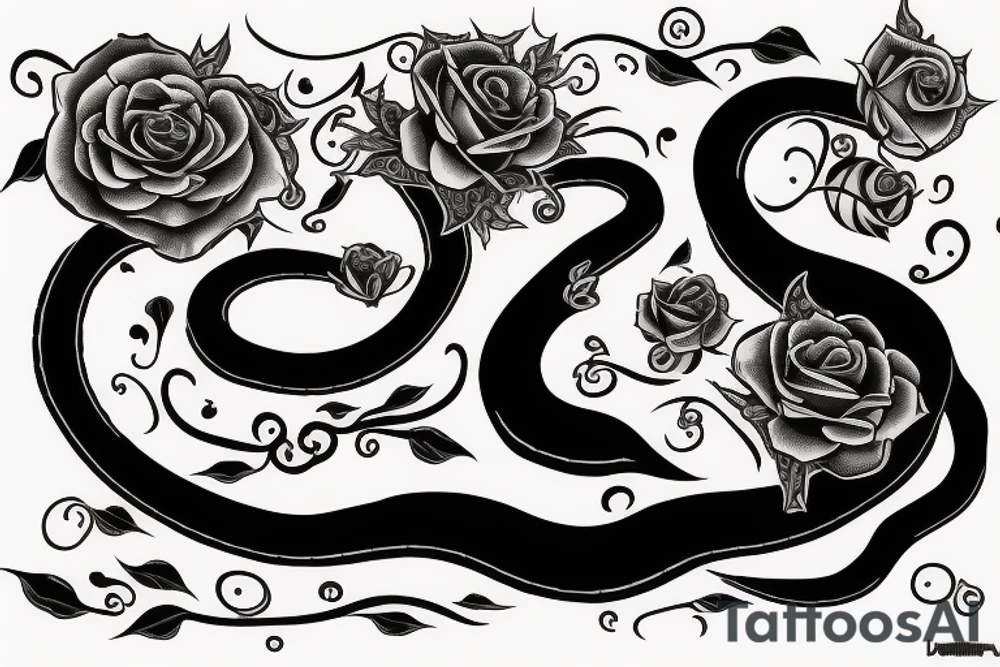 Black snake with roses and axex tattoo idea