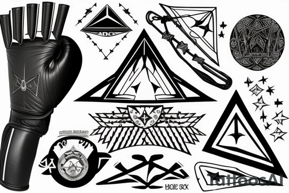 Pointed Star / Scottish claymore / Rosario Adidas Football/ Drum Kit / Guitar / Musical Notation / Dark Side of the Moon Pyramid / 4 Aces / #HBC / Boxing Gloves / Fishing Rod / Golf Ball or Club or both tattoo idea