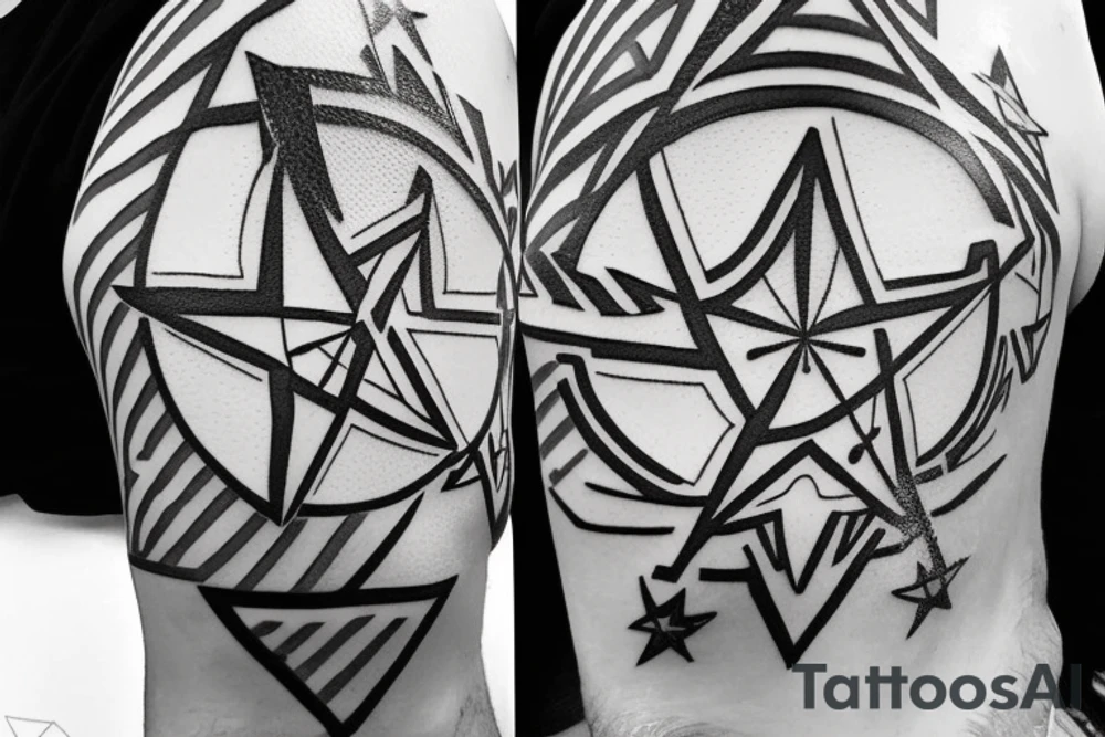 Pointed Star / Scottish claymore / Rosario Adidas Football/ Drum Kit / Guitar / Musical Notation / Dark Side of the Moon Pyramid / 4 Aces / #HBC / Boxing Gloves / Fishing Rod / Golf Ball or Club or both tattoo idea