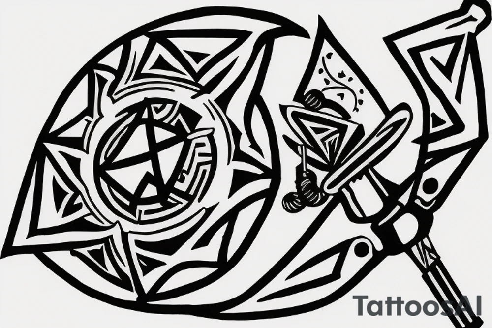 Pointed Star, Scottish claymore, soccer ball, Drum Kit, Guitar, Musical Notation,Dark Side of the Moon Pyramid, 4 Aces, #HBC , Boxing Gloves, Fishing Rod, Golf Ball tattoo idea