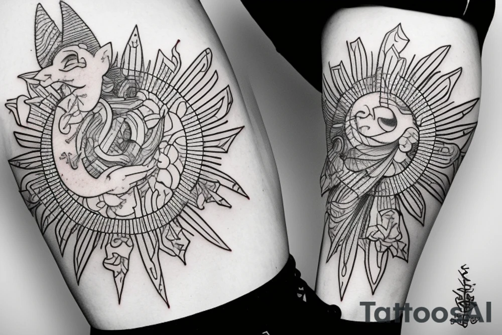 Soleil levant avec des colombes et des nuages tattoo idea