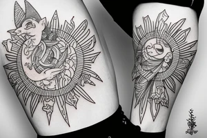 Soleil levant avec des colombes et des nuages tattoo idea
