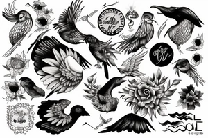 Soleil levant avec des colombes et des nuages tattoo idea