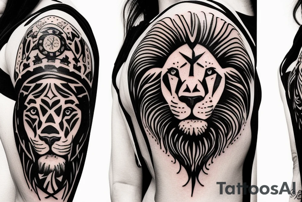 Lion with Indian and American flag symbolism and for complete tattoo idea