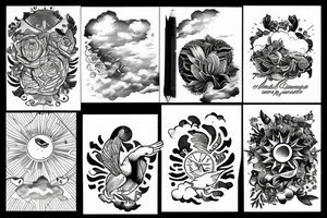Soleil levant avec des colombes et des nuages tattoo idea