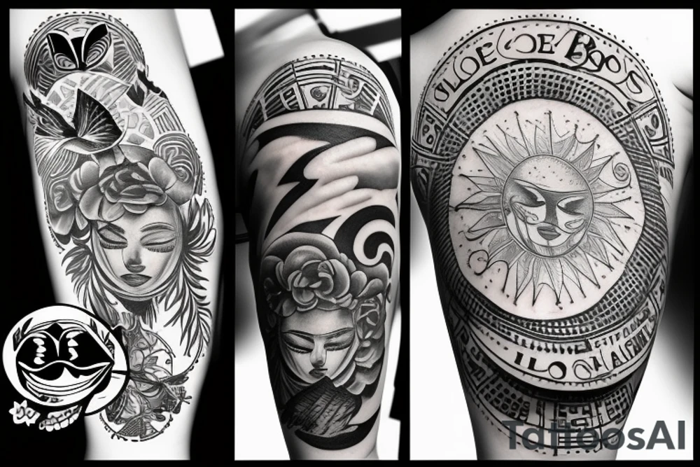 Soleil levant avec des colombes et des nuages tattoo idea