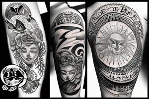 Soleil levant avec des colombes et des nuages tattoo idea