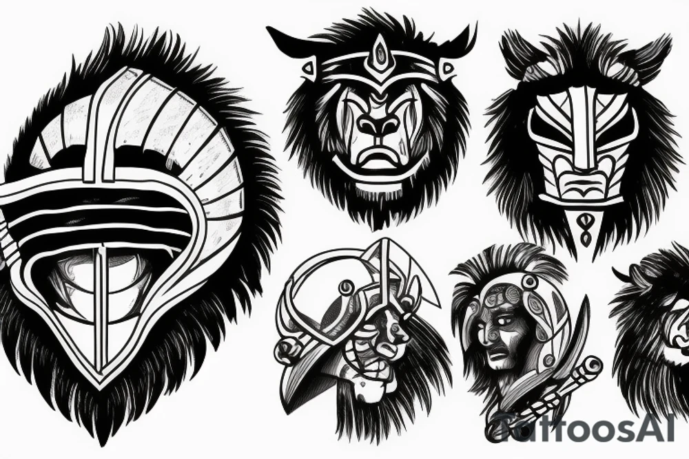 Spartan helmet and lion tattoo idea