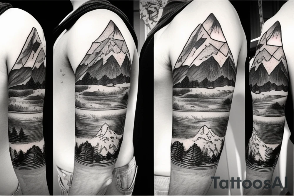 a skinny window with a mountain terrain inside the window tattoo idea