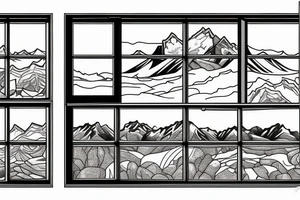a skinny window with a mountain terrain inside the window tattoo idea