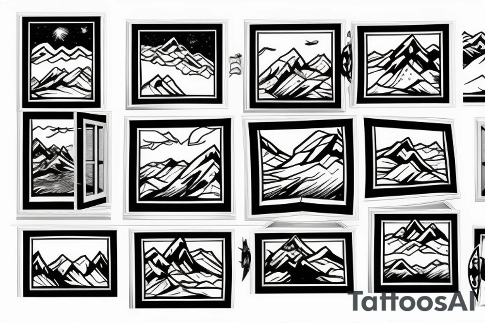 a skinny window with a arctic terrain inside the window tattoo idea