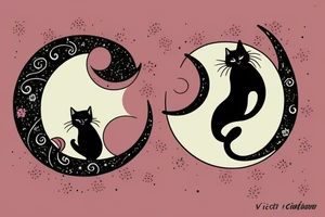 crescent moon with a tuxedo black cat sitting on it.

the colors used should be subtle colors. pink tattoo idea