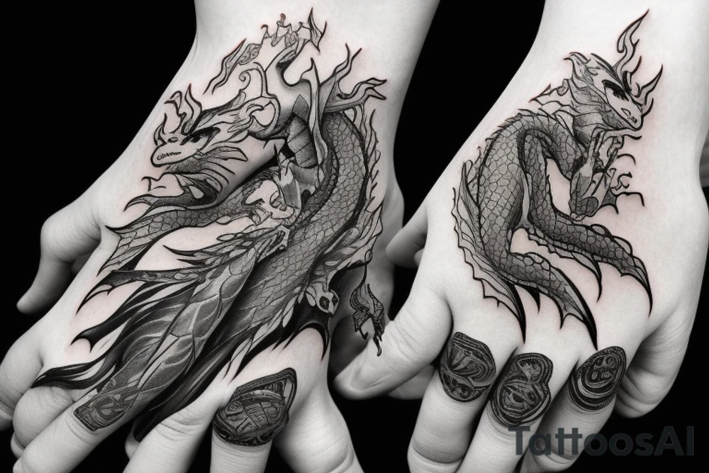 Baby dragon being held on a woman’s outstretched hand. tattoo idea