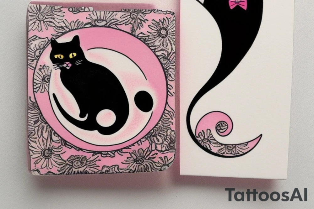 card sized

crescent moon with a tuxedo black cat sitting on it.

the colors used should be subtle colors. pink tattoo idea