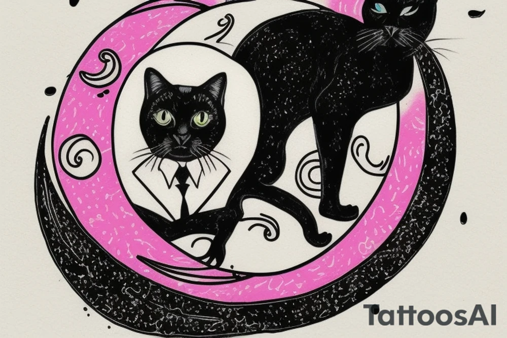 left forearm

crescent moon with a tuxedo black cat sitting on it.

the colors used should be subtle colors. pink tattoo idea