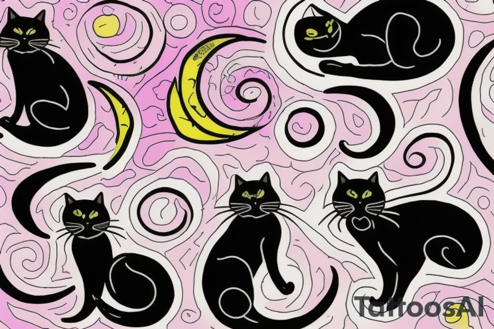 left forearm

crescent moon with a tuxedo black cat sitting on it.

the colors used should be subtle colors. pink tattoo idea